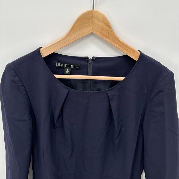 LAFAYETTE 148 Navy Virgin Wool Long Sleeve Pencil Dress // 4 - Picture 3 of 9